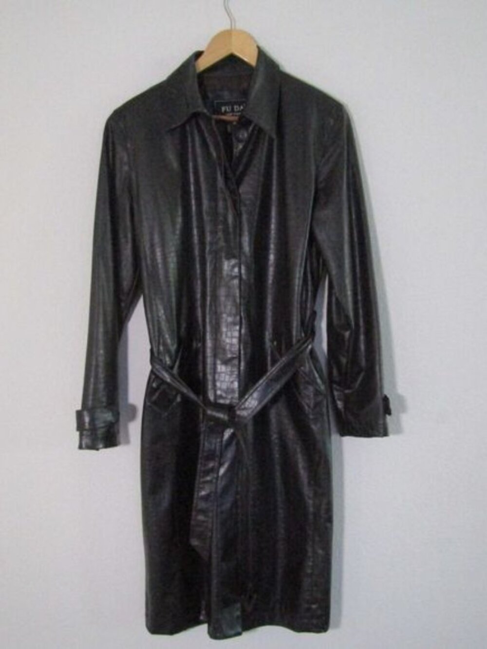 Fuda New York Women's Trench Coat Medium Chocolate Brown Embossed Faux Leather